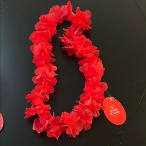 Set of (7) Red Floral Lei Necklaces